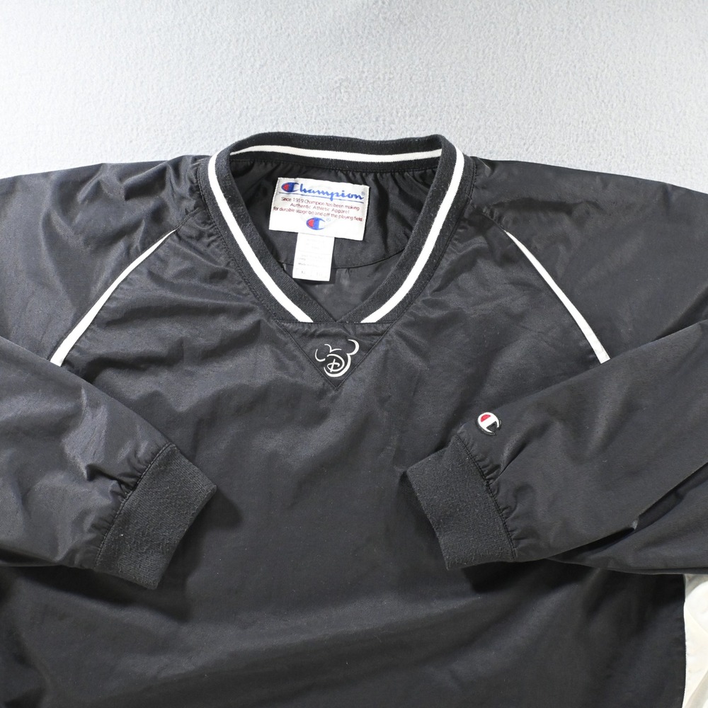 Champion Mens Disney Vintage Y2K V-Neck Windbreaker Pullover XL Black White